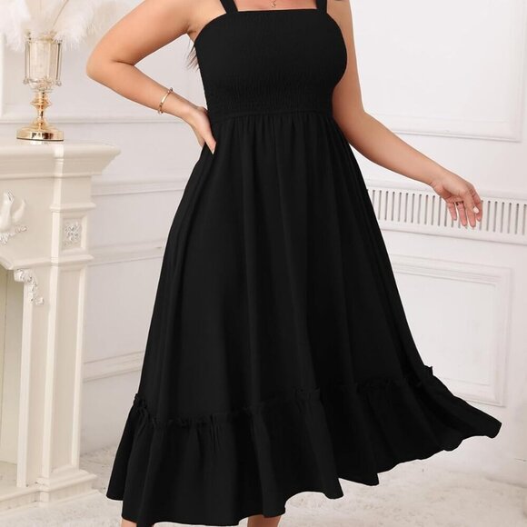 Women's Plus Size Maxi Dress Boho Sleeveless Tiered Beach Summer Dress - Picture 5 of 6